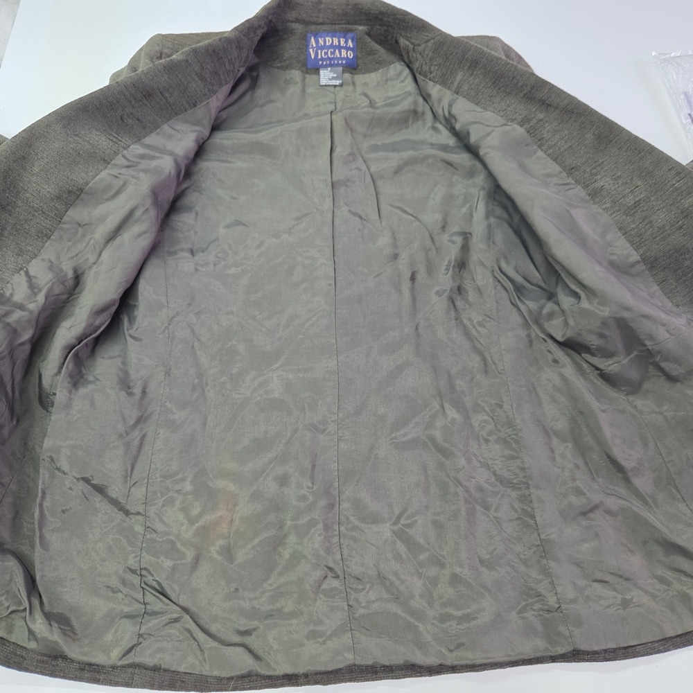 Andrea Viccaro Blazer Women 6P‎ Olive Green Chenille Textured Two Button Lined - Picture 10 of 11